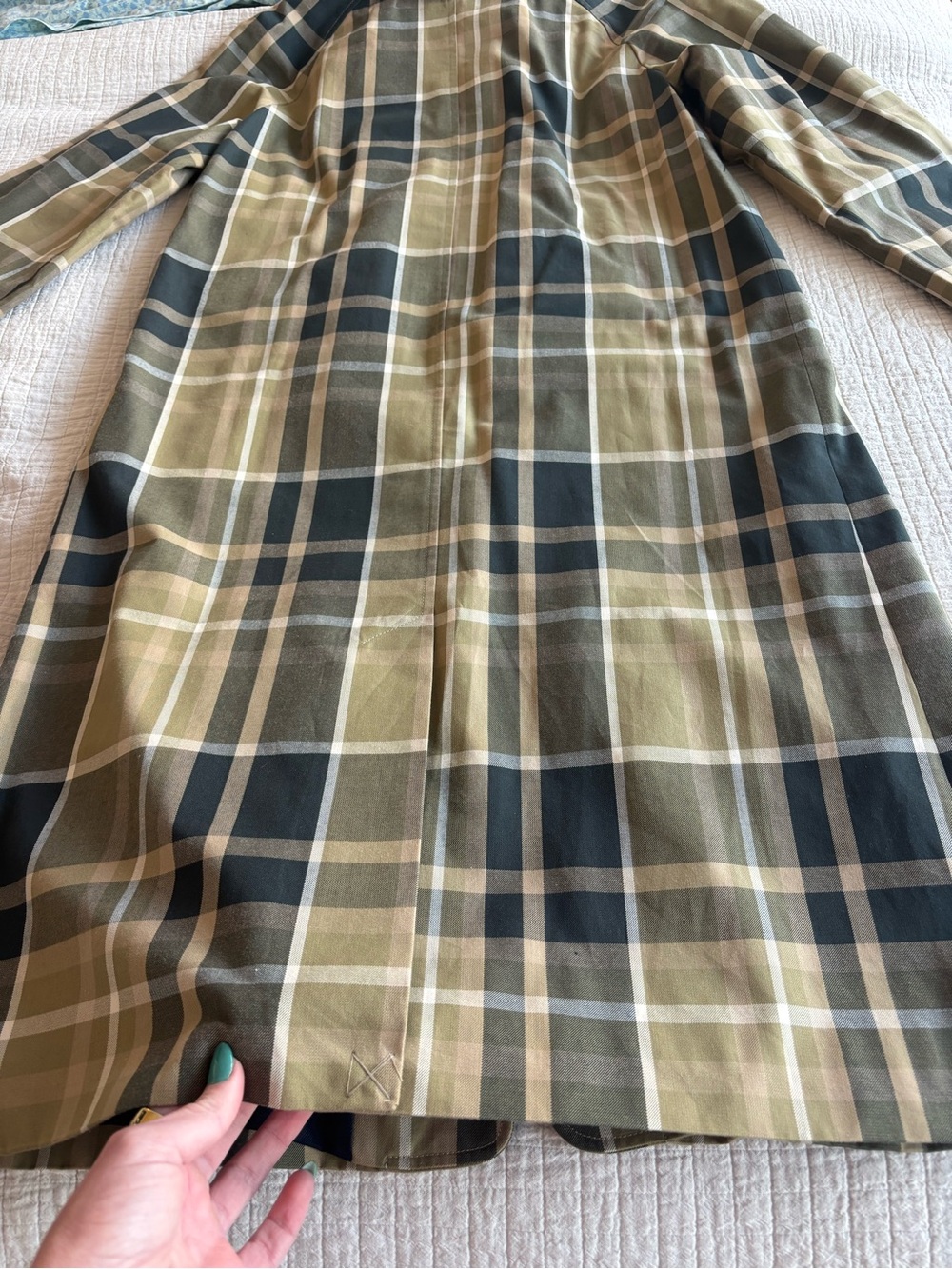 NWT Clyde Trench Coat in Beige and Moss Green Checks Size 4/36 - Picture 10 of 10